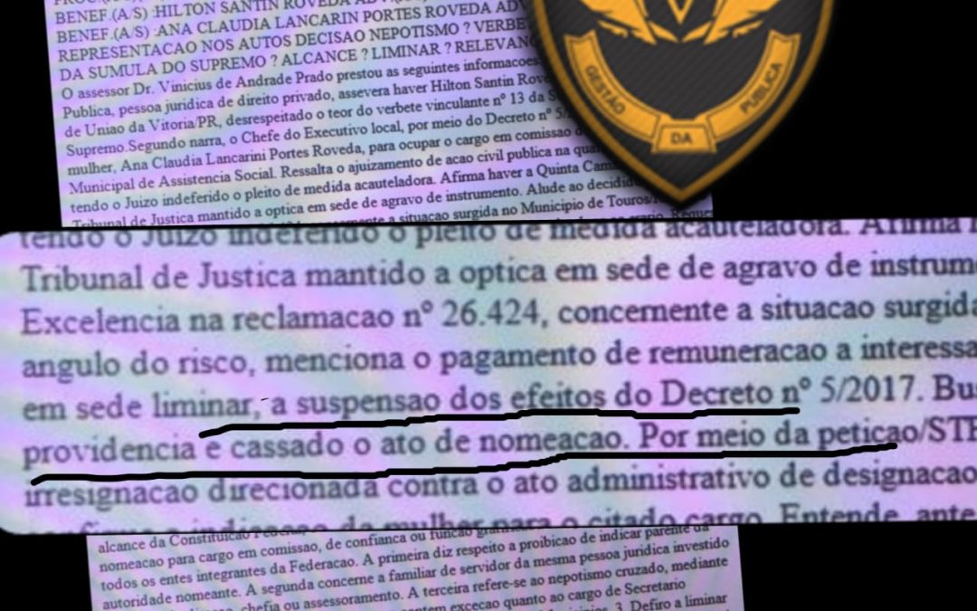 11/06/2019 – STF determina afastamento da mulher do prefeito de União da Vitória