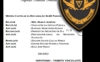 Ação Civil Pública VIGILANTES DA GESTÃO – Nepotismo Planalto PR – STF Ministro Marco Aurélio suspende nomeação